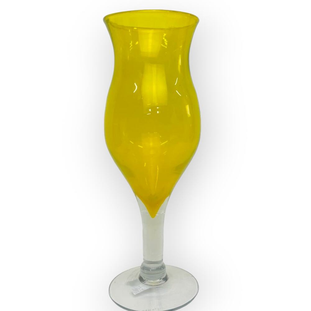 Vintage Blenko MCM Jonquil Yellow Giant Hand Blown Art Glass Goblet Vase 1